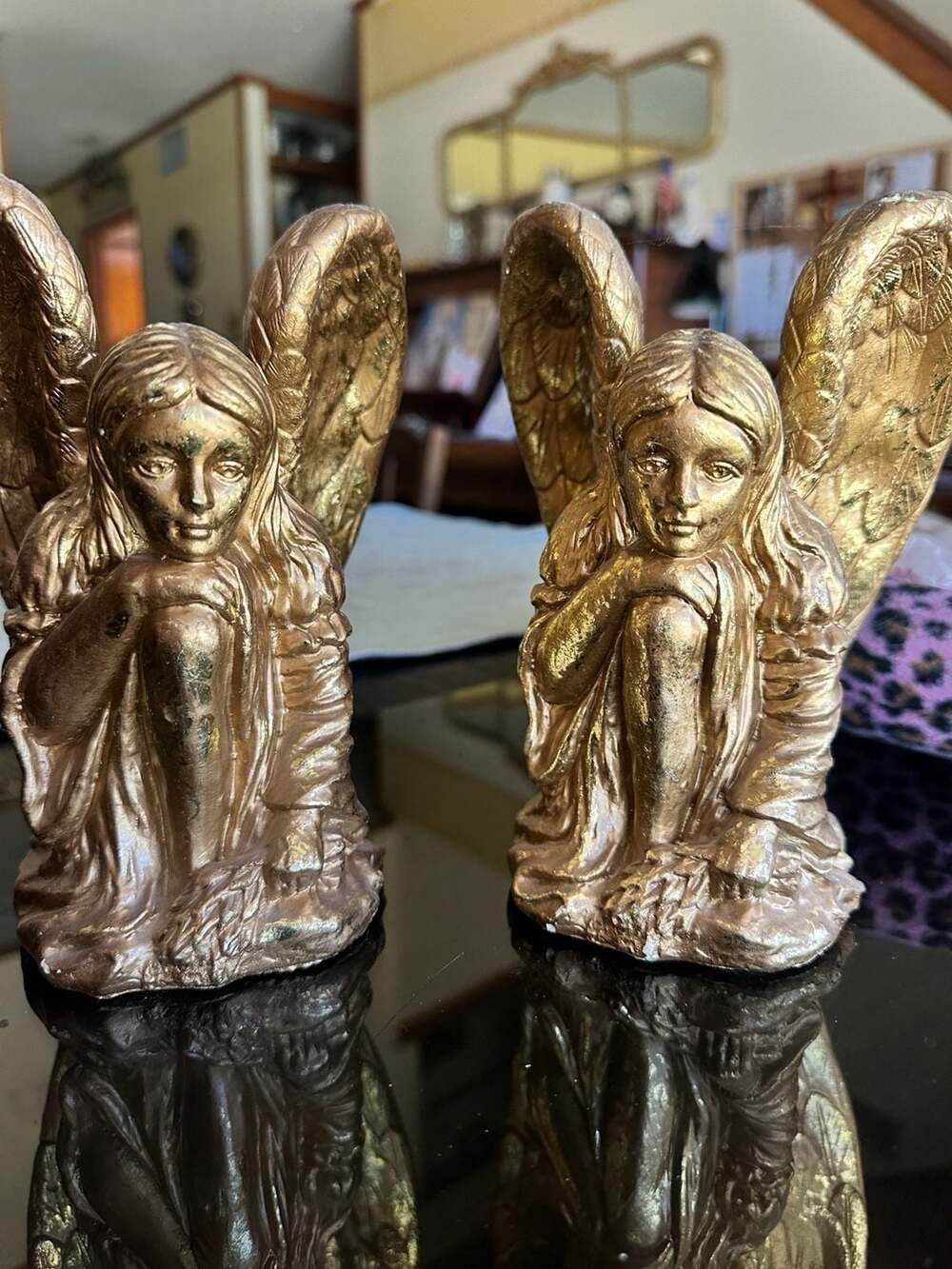 Vintage Gold Painted Angel Candle Holder Pair